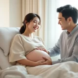 分娩室で夫に手を握られリラックスする妊婦さんのイメージ｜無痛分娩で出産を待つシーン
