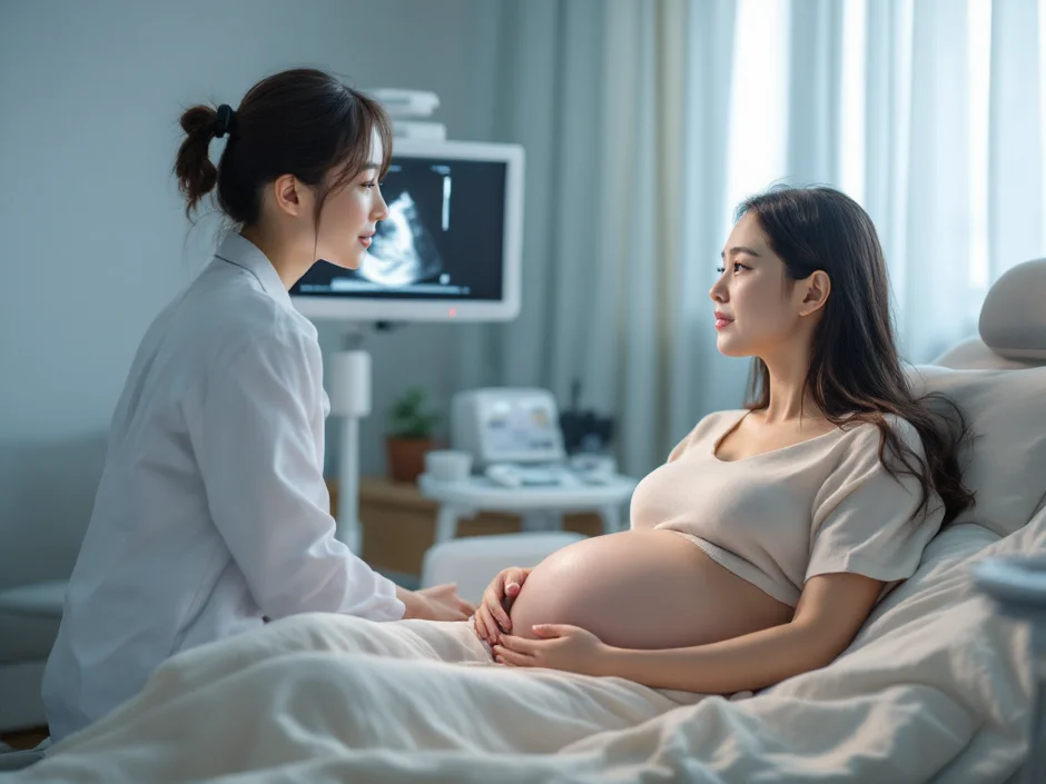 超音波検査を受ける妊婦さんのイメージ｜羊水過少の診察を受けるシーン