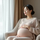 いすに座ってゆっくり深呼吸する妊婦さんのイメージ|妊娠中の動悸を落ち着けるシーン