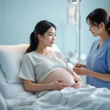 病院のベッドで看護師に見守られる妊婦さんのイメージ｜常位胎盤早期剥離で受診するシーン