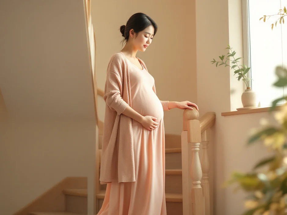 ベッドからゆっくり立ち上がる妊婦さんのイメージ｜妊娠中の恥骨痛に気をつけて動くシーン