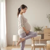 いすにつかまってストレッチする妊婦さんのイメージ｜妊娠中の坐骨神経痛をやわらげるシーン