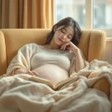 いすで本を手にうたた寝する妊婦さんのイメージ|妊娠中にずっと眠いシーン