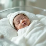 新生児室で帽子をかぶって眠る赤ちゃんのイメージ|吸引分娩で生まれた赤ちゃんのシーン
